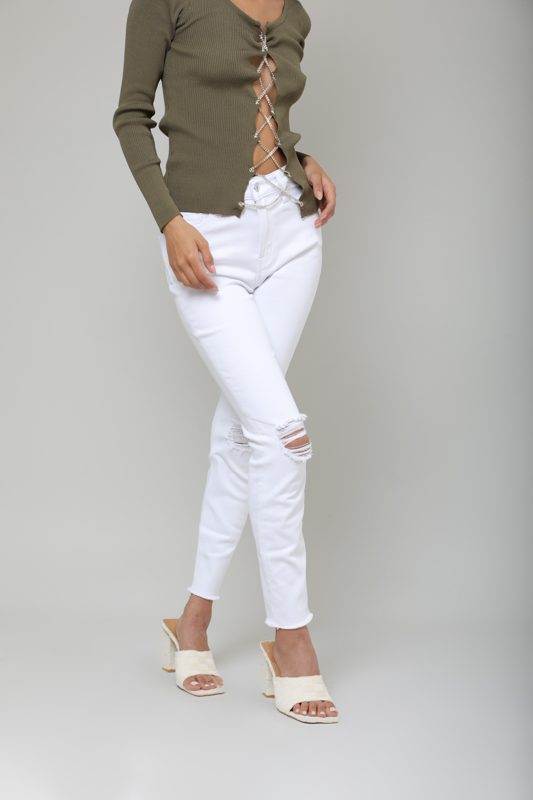 Jeans cintura alta, skinny, blanco