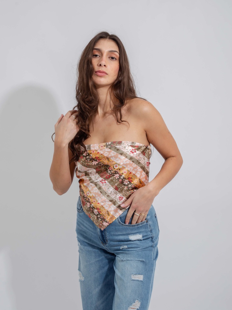 Blusa de satin, estilo tubo, print floral