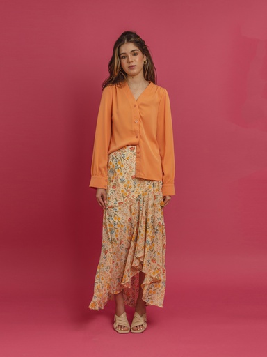 Camisera, manga larga abombada, naranja